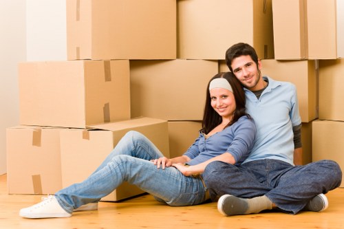 Packed student belongings ready for collection in a Kensington flat
