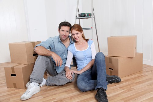 Prepared office boxes and equipment ready for relocation in Kensington